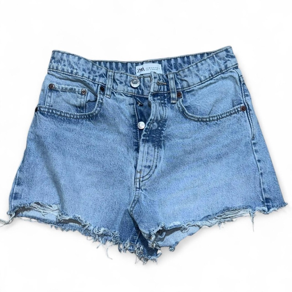 Zara Light Blue Button Fly High Rise Jean Shorts